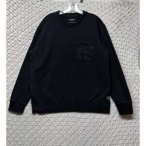 Express Sweater Pullover Mens Sz L Black Pocket Camo Long Sleeve  Crew Neck